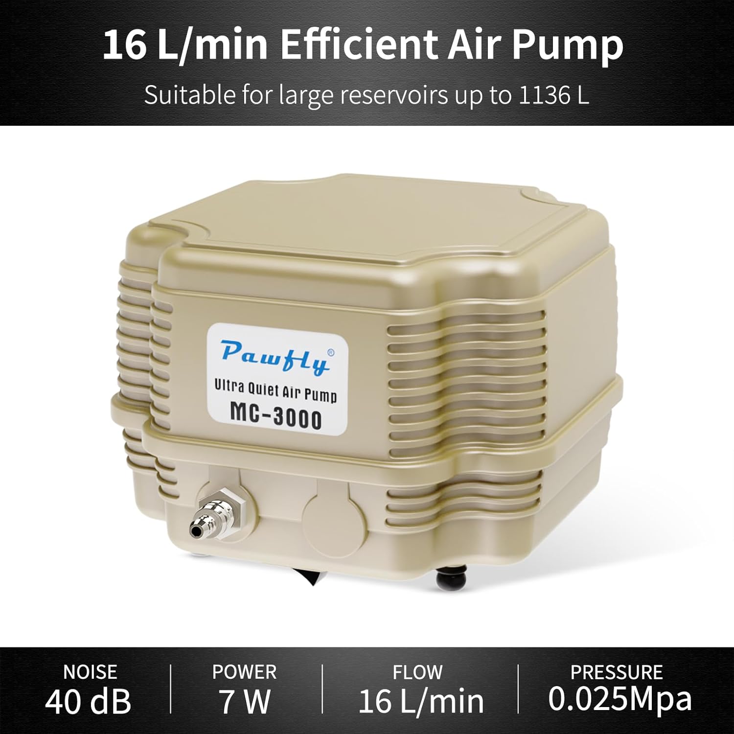 16 L/Min Pompe à air Aquarium Commercial Bulleur Aquarium Silencieux et réglable avec Kits pour Aquariums étangs Jardins d'eau et réservoirs jusqu'à 1000 L Pompe 7 W et 4 Kits