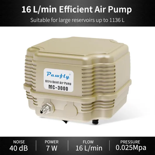 16 L/Min Pompe à air Aquarium Commercial Bulleur Aquarium Silencieux et réglable avec Kits pour Aquariums étangs Jardins d'eau et réservoirs jusqu'à 1000 L Pompe 7 W et 4 Kits