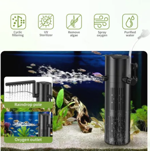 Forever Speed Filtre d’Aquarium Interne 5‑en‑1 avec Pompe Aquarium et stérilisateur UVC 8W, pour Aquariums de 100L à 250L(1200L/H) 1200 L/h