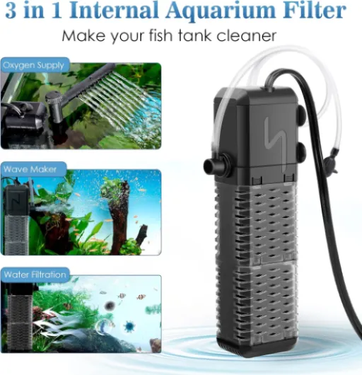 AQQA Filtre Aquarium Réglable 800L/H Pompe Aquarium, Ultra-Silencieux Filtre Intérieur Aquarium Convient aux Aquariums Jusqu'à 250L (9W)