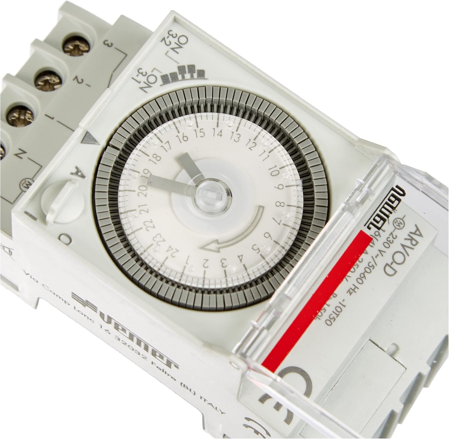 VP882500 ARVO-D - Interrupteur Horaire Électromécanique, Programmation Journalière, Installation Rail DIN, Gris