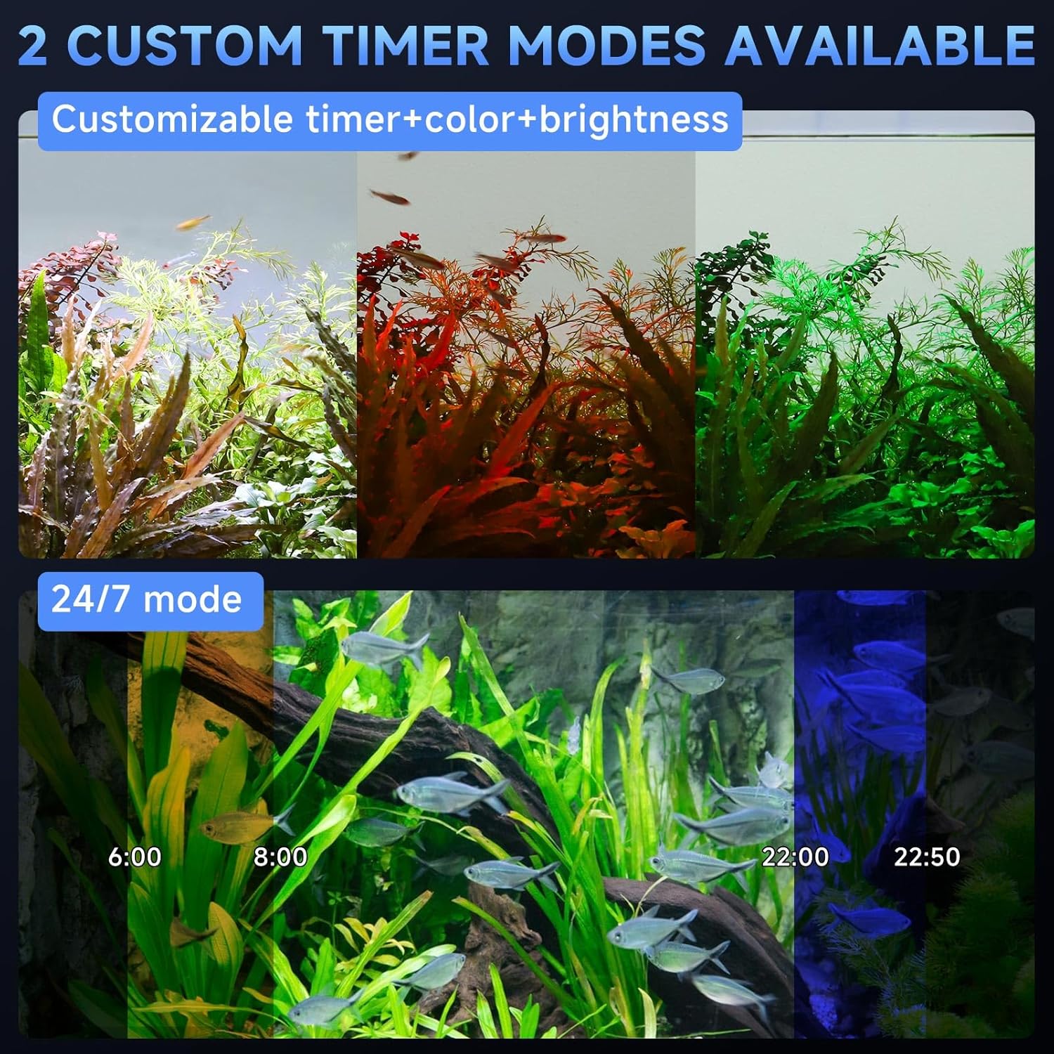 Hygger Three Channel Clip On Éclairage Aquarium LED, 36W Full Spectrum Lampe Aquarium, 24/7 Lighting and DIY Mode with 7 Colors, Luminosité Réglable Fish Tank LED Light pour Aquariums de 115-227L(3) Noir 36W 1