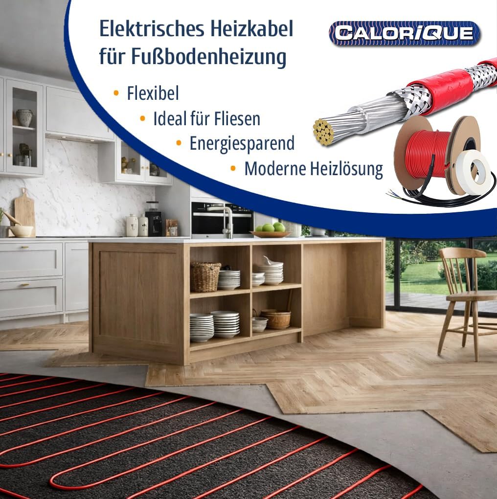 Câble chauffant de sol électrique CALORIQUE - 16W/m - 600W au total (37,5 m) - Pour une surface de chauffage de 3 à 6 m² - Technologie TWIN - Classe d'efficacité énergétique A +++ surface de chauffage 3 à 6m²