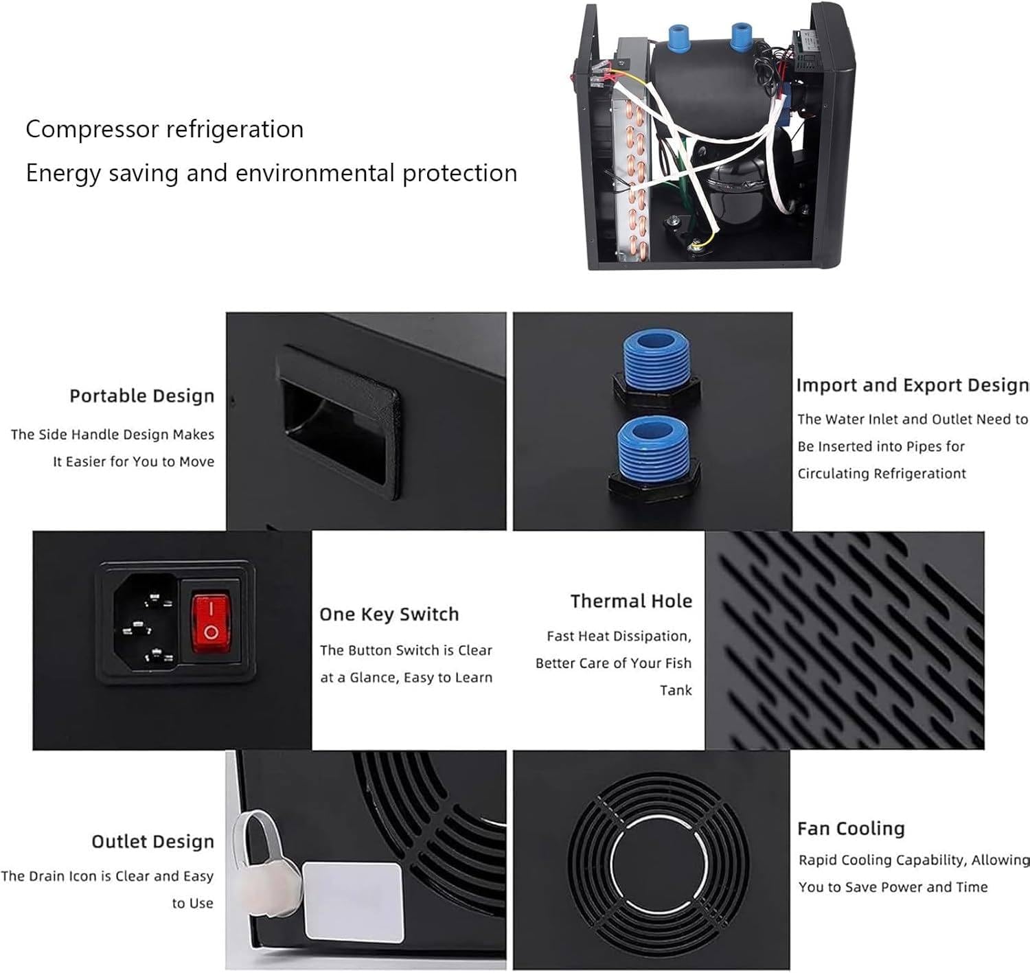 Aquarium Refroidisseur Groupe Froid Aquarium Refroidisseur Eau D'aquarium Fish Tank Chiller Refroidisseur Réservoir Poisson avec Pompe et Tuyau,Faible Bruit,Réglage Facile Température,500L/132GAL