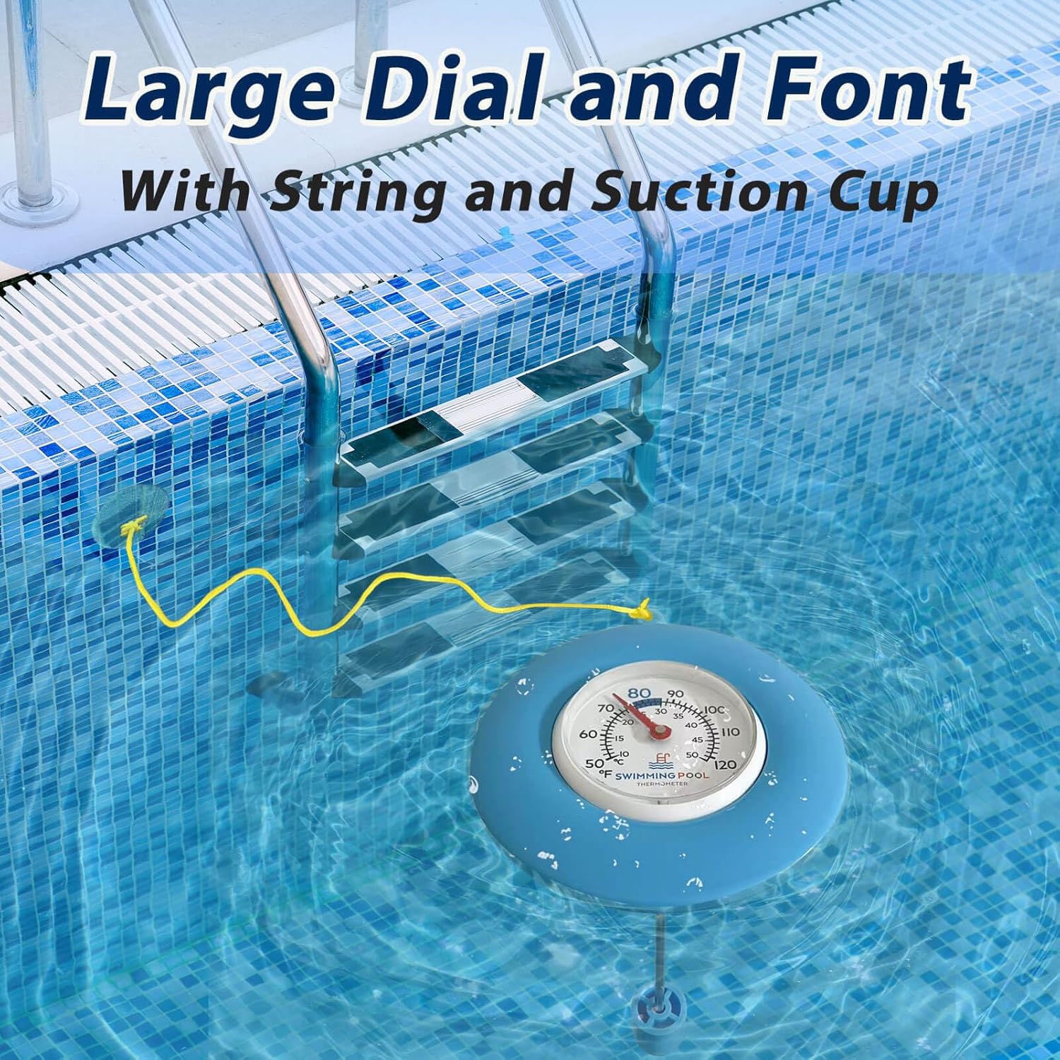 Thermomètre de Piscine, Thermomètre Flottant Piscine, Température de L'eau, Thermomètri Analogique - Sans Pile, Sans Aimant, Sans Liquide, pour Piscines, Baignoires, Aquariums, Bassins Bleu