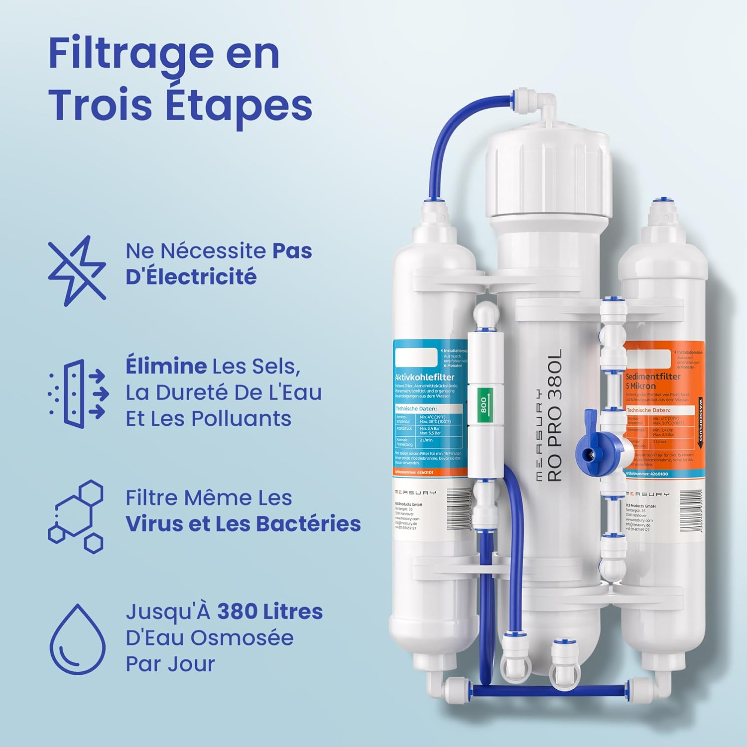 Measury Osmoseur Aquarium, Eau Osmosée Aquarium - 380 litres par Jour 380L / jour