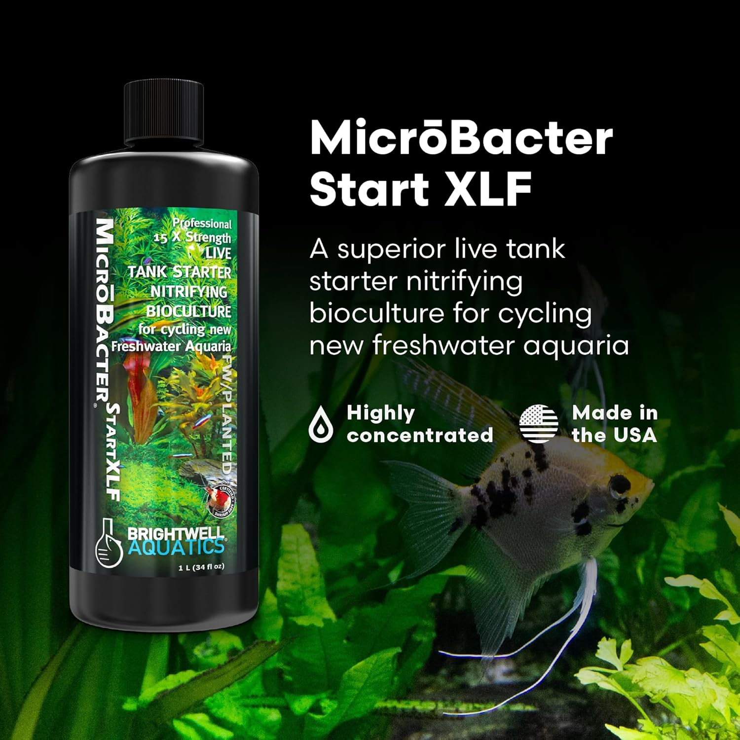 Brightwell Aquatics MicroBacter Start XLF – Concentré de bactéries nitrifiantes d'eau Douce – Démarrage Rapide pour Aquarium, soulève Les Niveaux de microbes et filtrage de l'eau – Traitements 1-L