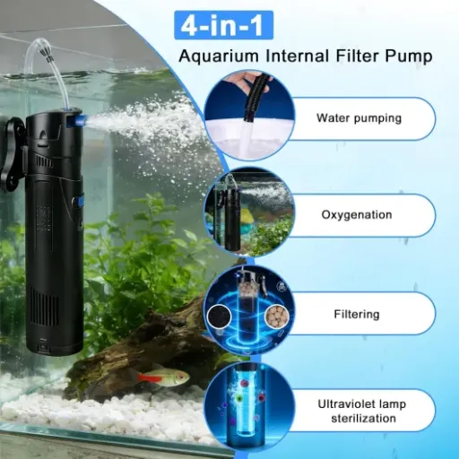 Test EXLECO Filtre Pompe Aquarium 4 en 1 : un tout-en-un UVC qui fait globalement le job pour les bacs moyens