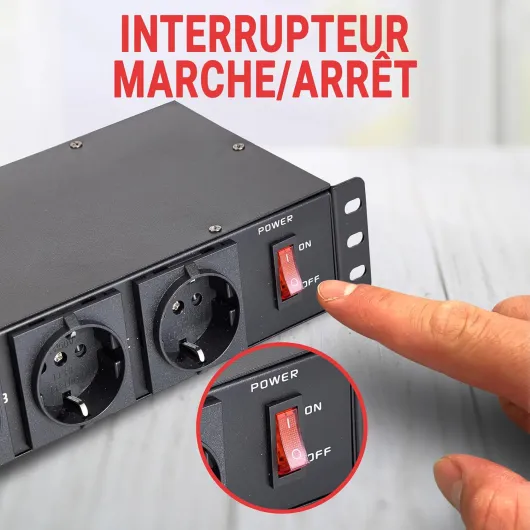 Multiprise 12 Prises 1U – Multiprise avec Disjoncteur 15A – 4 Ports USB – Câble 4,5 m – Alimentation Électrique pour Serveurs, Matériel Audio, Bureau & Maison Power Pig Tales - EU