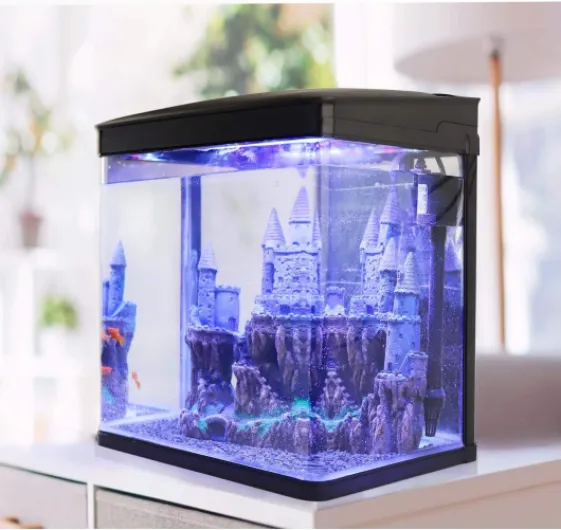 Aquarium en Verre avec Couvercle et lumières LED - Système de Filtration de 7 litres - Couleur Noir - Noir 7 L