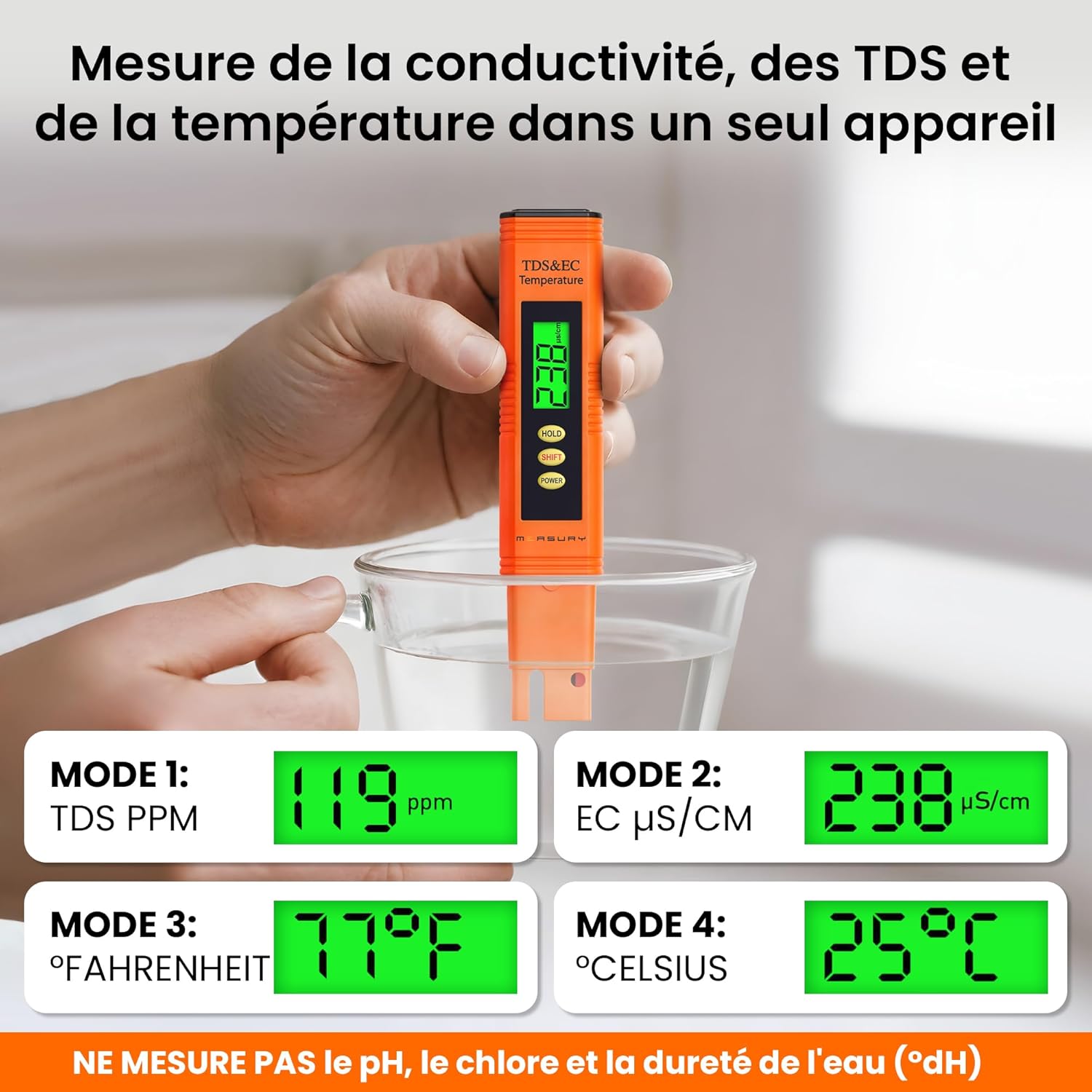Measury Testeur TDS et Testeur EC - Conductimetre, Testeur Eau Aquarium, Testeur Eau Piscine - Testeur d'eau Potable