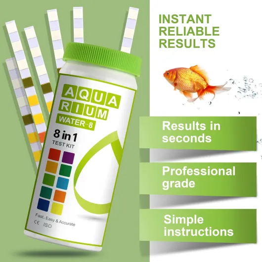 Bandelettes de Test d'Ammoniac pour Aquariums 8 en 1 pour Tester l'eau des Aquariums d'eau Douce et d'eau de Mer : pH, Carbonate, Alcalinité, Dureté, Chlore, Nitrites, etc - 100 Bandelettes