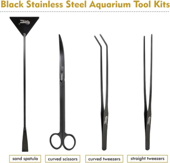 Hygger Long Outil d'Aquarium Premium en Acier Inoxydable, 4pcs Plantes Aquatiques Pincettes Ciseaux Spatule Kit avec 1 Chiffon de Nettoyage pour Aquarium Débutant