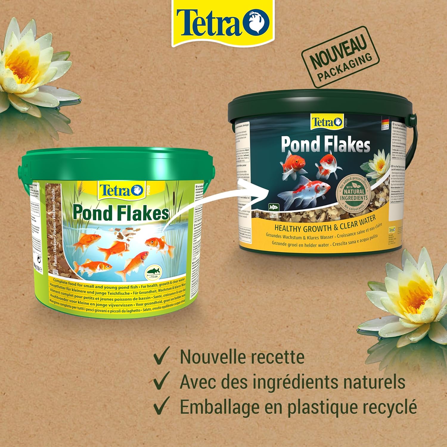 Pond Flakes Nutri Evolution - Aliment Complet en Flocons aux Ingrédients Naturels pour Poissons de Bassin de Jardin – Recette améliorée Sans conservateurs ajoutés Sans colorants - 10 L Produits de la mer 1.8 kg (Lot de 1)