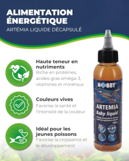 Hobby Aquaristik Artemia Baby Liquid - 125 ML - Concentré Liquide de zooplancton idéal pour l’élevage des Jeunes Poissons - Nourriture pour Poissons d’Aquarium - pour Eau Douce et Eau de mer