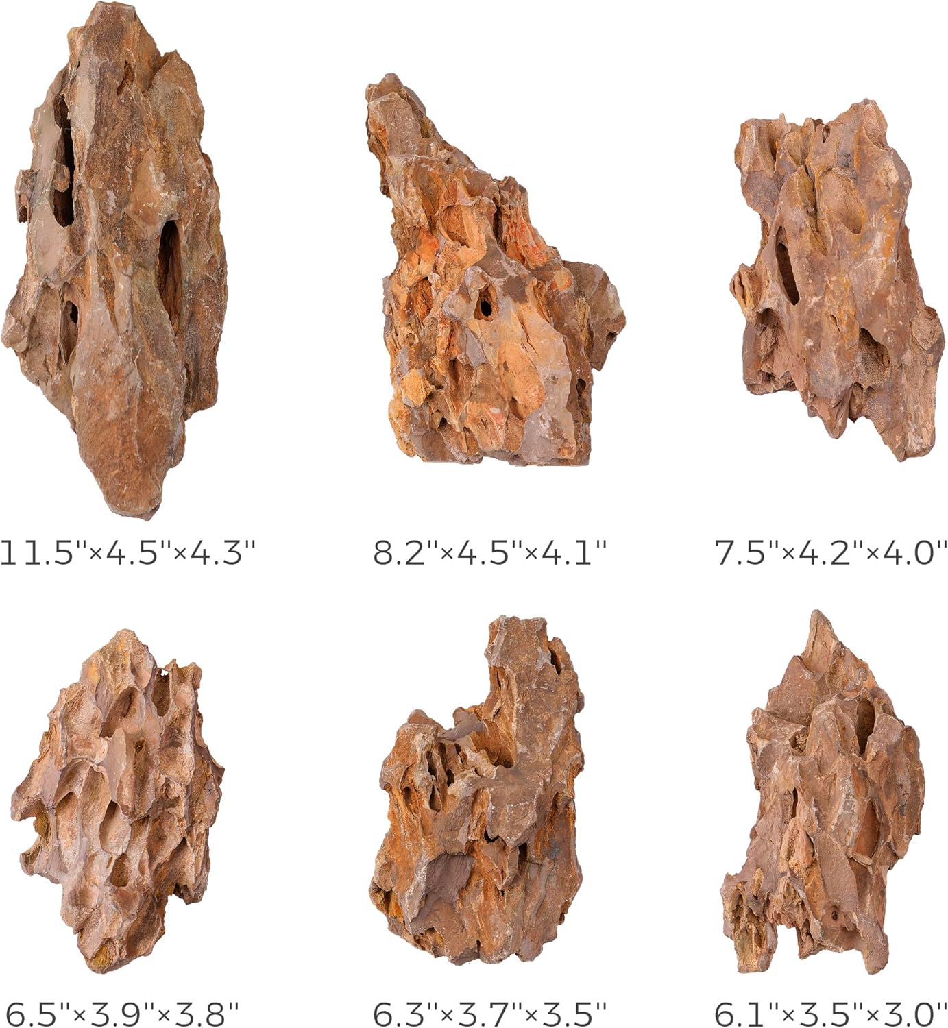 6 pièces de Pierre de Dragon Naturelle, 15,5 à 20,5 cm, Roches d'aquarium pour l'aquascaping, la Conception de paysages Aquatiques, terrariums, décoration de bac à Poissons, vivariums, enclos 6 pierres de dragon de 15,2 à 20,3 cm