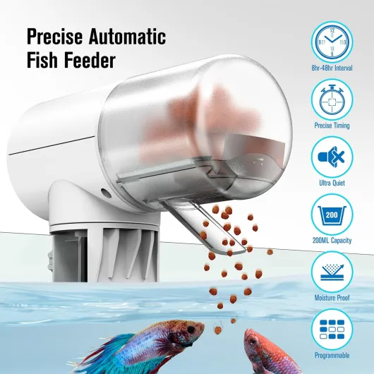 JuzPetz - Distributeur de Nourriture Automatique pour Poissons - 4 minuteries programmables - Mangeoire d’Aquarium Automatique - Accessoire d’Aquarium - Blanc Bouton - Blanc