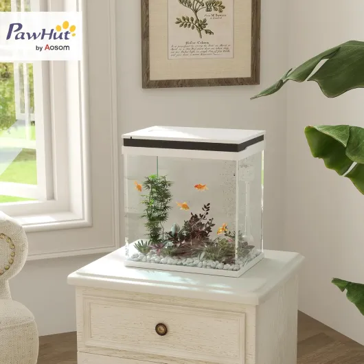 Petit Aquarium Complet 14L, Aquarium en Verre, avec système de Filtration, éclairage LED, Pompe à Eau, Couvercle, pour Poissons tropicaux, Rouges, Blanc