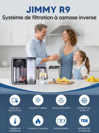 R9 Purificateur d'Eau à Osmose Inverse sur Comptoir, Filtration 7 Étapes avec UV, Distributeur d'Eau Chaude, Chauffage 3S, 7 Températures, Moniteur TDS en Temps Réel