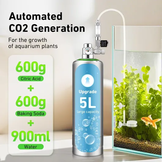 Générateur de CO2 d'aquarium 5L, Kit de système de CO2 Aquarium avec régulateur de CO2, vanne à Aiguille, solénoïde et Compteur de Bulles pour Plantes d'aquarium Réservoir Moyen et Grand 60L - 300L