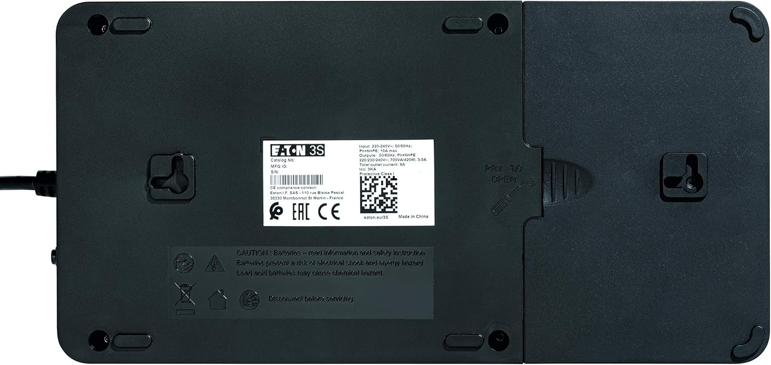 Onduleur Parafoudre 3S 700 FR - Off-Line UPS - Alimentation sans Interruption - Puissance 700VA (8 Prises FR, Silencieux, 2 Ports de Charge USB Type-A) - Interface USB - Noir&Blanc (3S700F)