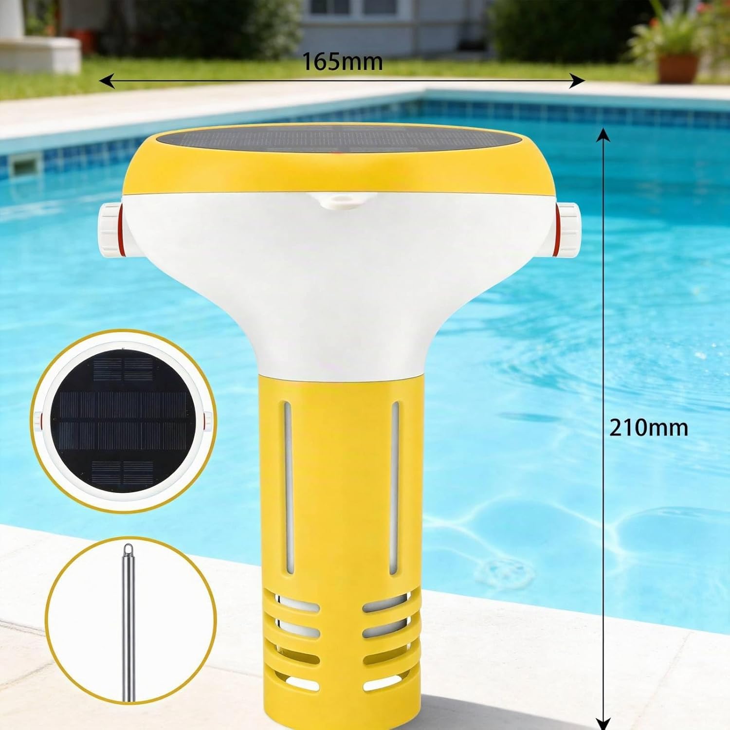 Testeur d'eau WiFi intelligent 7-en-1 Moniteur de piscine Charge solaire USB avec technologie de sonde - Alertes téléphone/SMS pour le suivi du pH/ORP/salinité/température