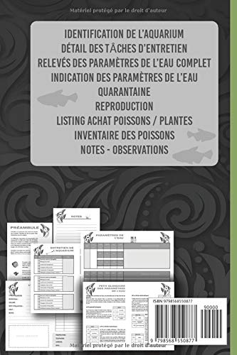 Carnet Entretien Aquarium à Remplir pour la maintenance parfaite de son écosystème: Tâche de Nettoyage détaillés, Paramètres de l'eau, inventaire et .. - des poissons exotiques - 136 pages --15 x23cm