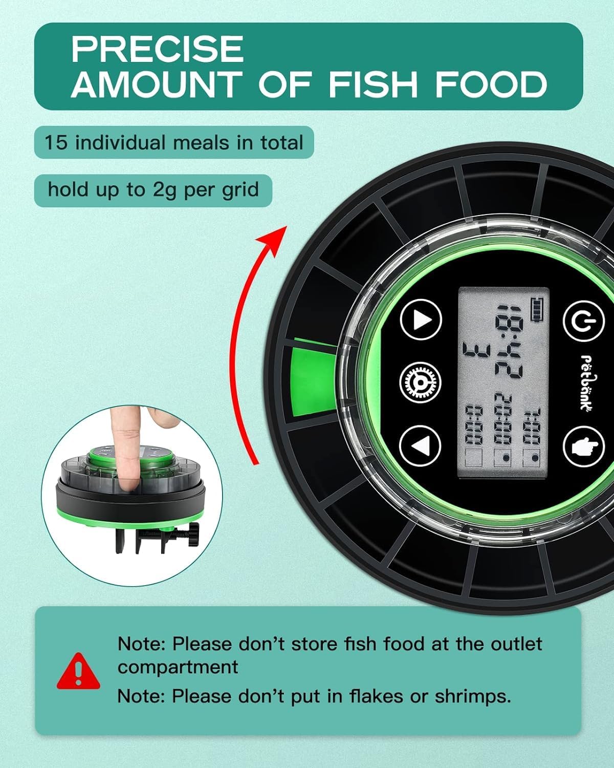 Mangeoire Automatique pour Poissons d'aquarium, Distributeur Automatique de Nourriture avec minuterie, minuterie Rechargeable, avec câble USB, écran LCD CY-109
