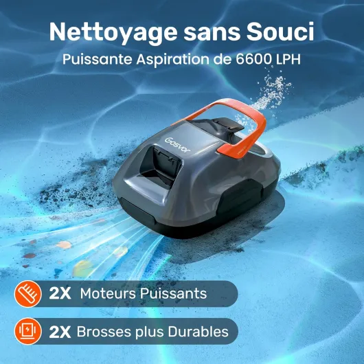 Robot Piscine sans Fil, Aspirateur Automatique Piscine Hors Sol, 90 Min d’Autonomie, Retour Automatique, Portable, Robot de Piscine Jusqu’à 80 m² Gris et orange