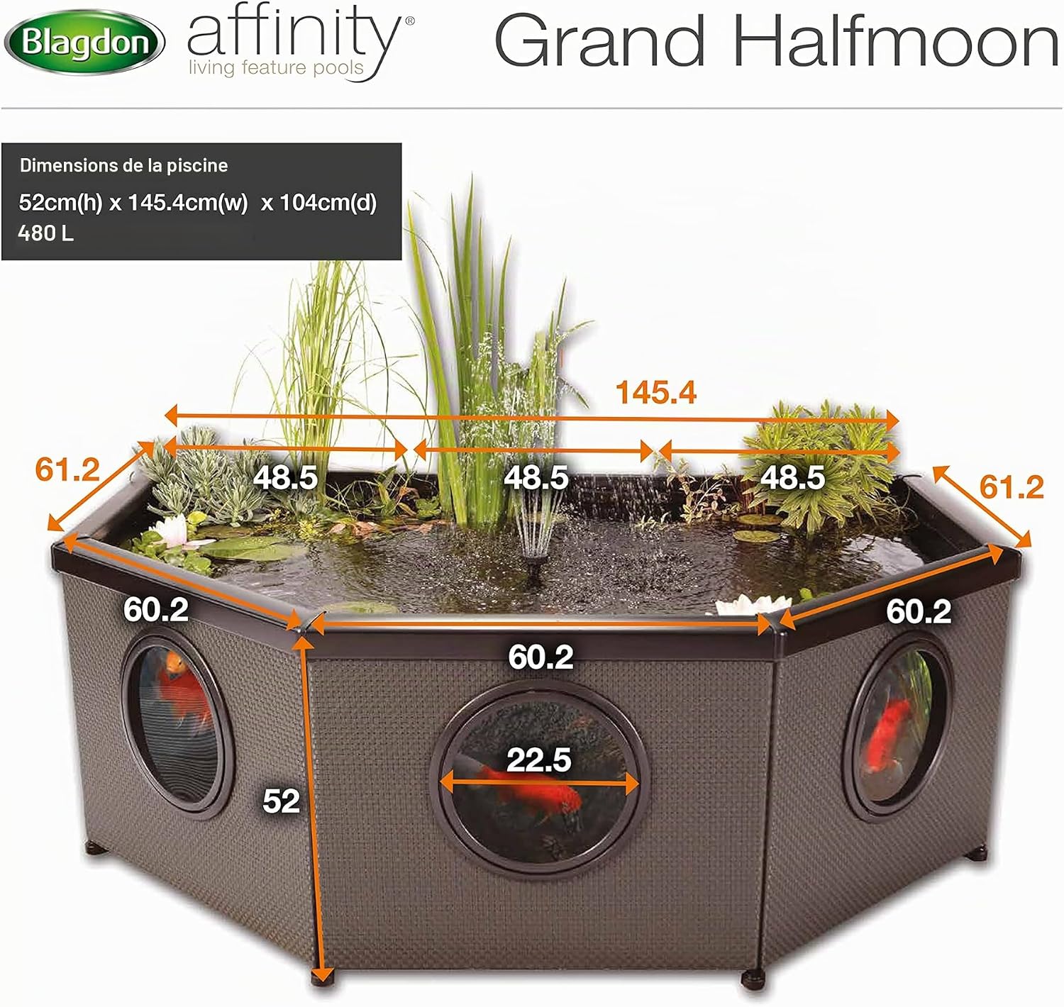 Blagdon Bassin Aquatique Affinity Living, Grand octogone, Tissage Mocha, Noir Grande demi-lune