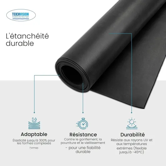 TeichVision - Bâche EPDM de qualité supérieure pour bassin - Épaisseur : 1,1 mm - 6,1 m x 5 m - Film EPDM naturel noir - Particulièrement durable / convient également comme film de parterre surélevé B: 6,1 m x L: 5 m