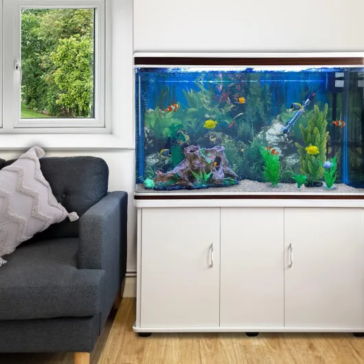 Aquarium Complet 300 L Meuble Blanc avec LED Aquariophilie Animaux Aquatiques Poissons Gravier Blancs Décoration Vivarium Salle d'Attente Salon Bureau [Pompe, Filtres, Plantes et Accessoires Inclus]