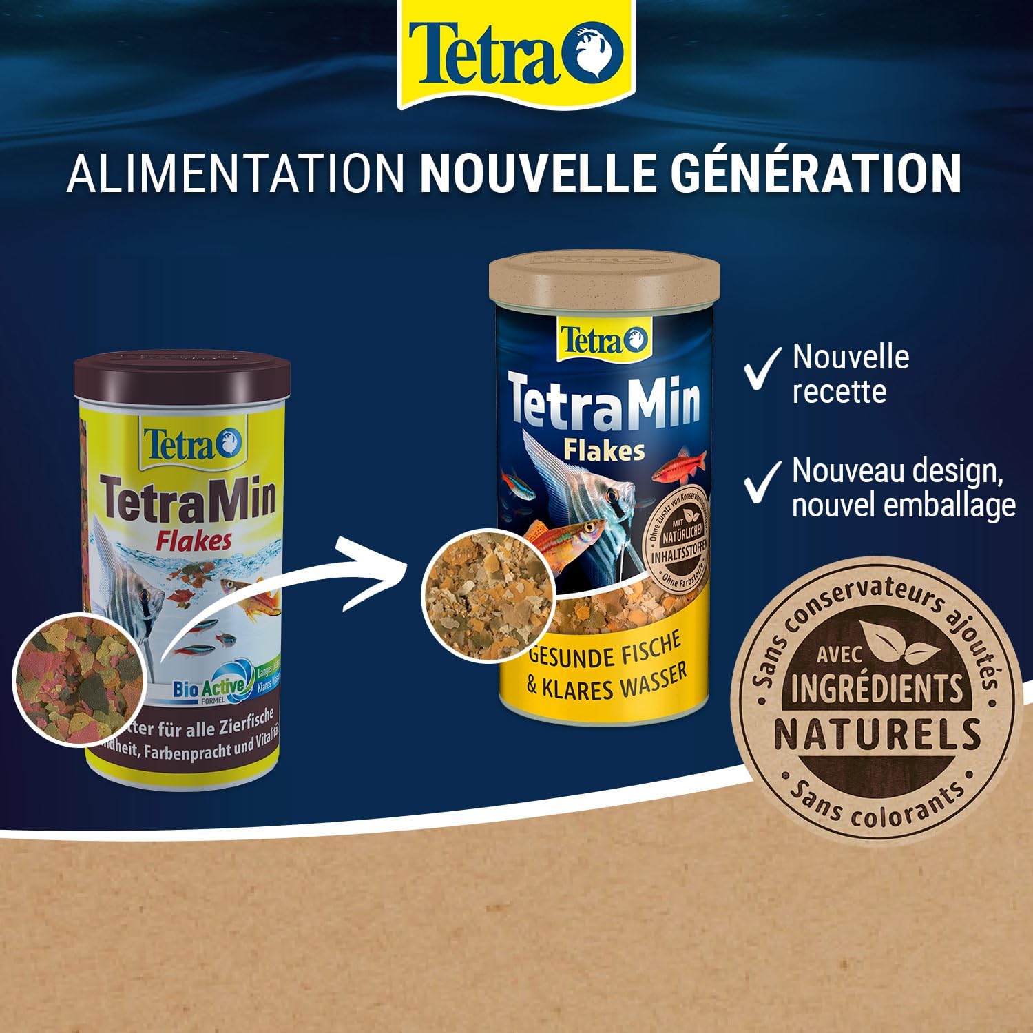 Min Flakes Nutri Evolution - Aliment Complet en Flocons aux Ingrédients Naturels pour Poissons Tropicaux – Recette améliorée Sans conservateurs ajoutés Sans colorants - Boîte PET recyclé - 1 L 260 g (Lot de 1)