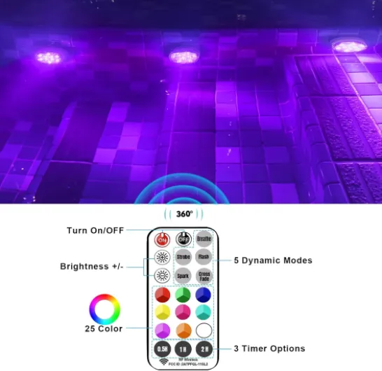 Lumière Submersible de LED,Magnétique/Ventouse,pour Spa Fontaine,2 Pcs - Idealife Lumière Piscine,Éclairage Piscine Submersible Rechargeables,Télécommande,Lampe Étanche Lumière pour Baignoire