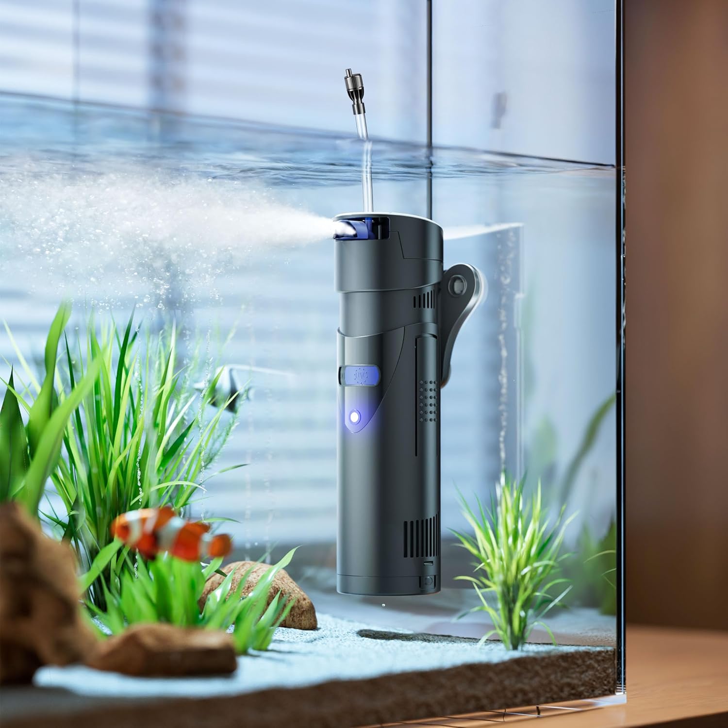 CUP-807 Pompe d’aquarium 4 en 1, pour aquariums à 500 l, 700 l/h 10 W avec Stérilisateur UVC 7 W et Matériau filtre, Étang, Aquariophilie 700 l/h - 7W UV