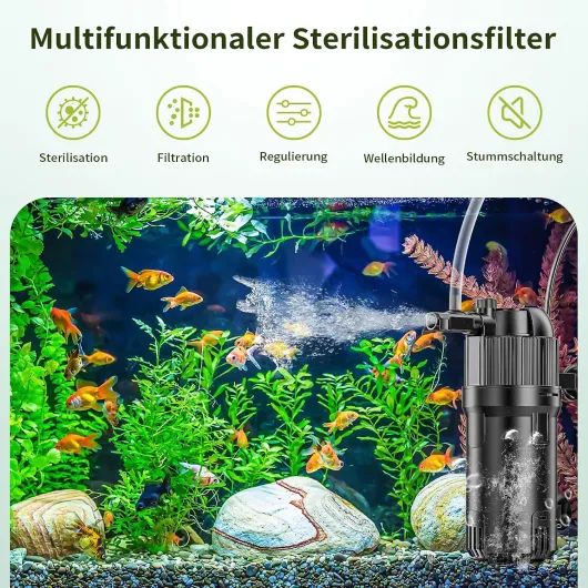 Forever Speed 5-in-1 UV Filtre intérieur Aquarium 3 Watt, Pompe Aquarium, Multifonction, Filtre Réglable 400L/h pour Aquariums 20-100L